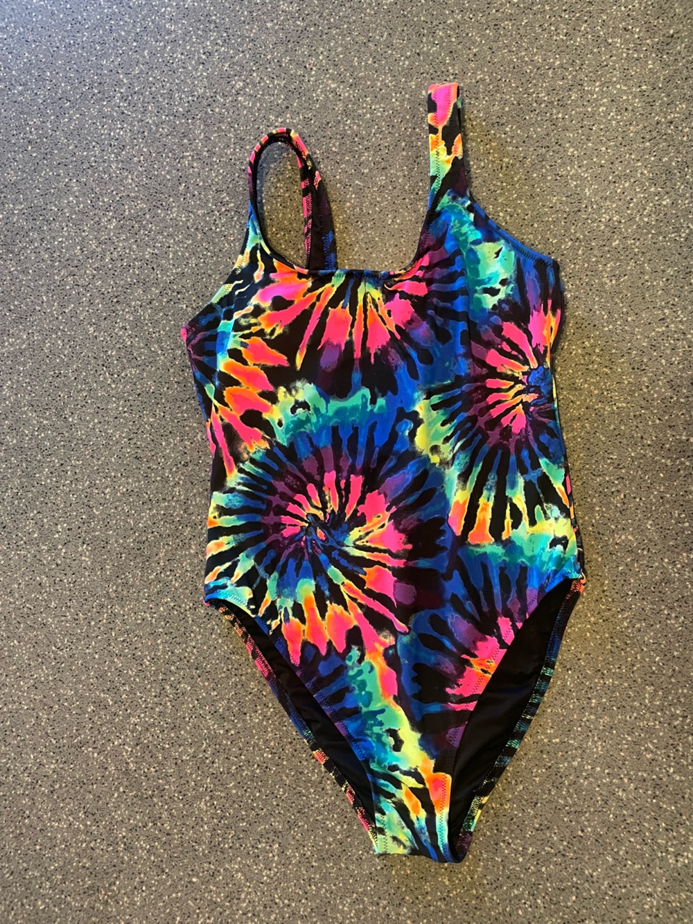 PINK Victoria's Secret Neon Tie-Dye One-Piece Swimsuit - Black Multicolor